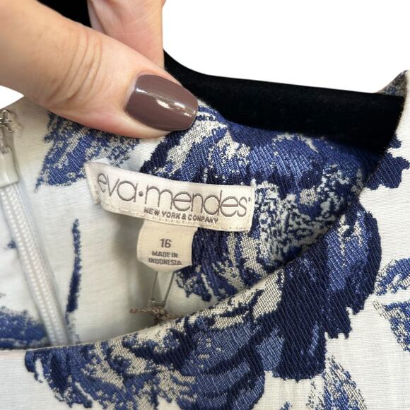 NWT Eva Mendes New York & Co. White + Blue Floral A-Line Dress + Blazer Size 16 - Picture 5 of 11